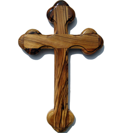 Jerusalem Olive Wood Cross Necklace with Leather Cord