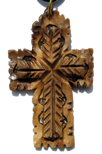 Buy Large Filigree Olive Wood Cross Necklace with Leather Cord